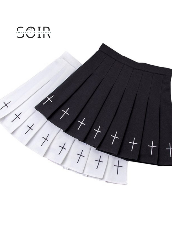 Celestial Cross Embroidered Pleated Skirt - Soirées Boutique