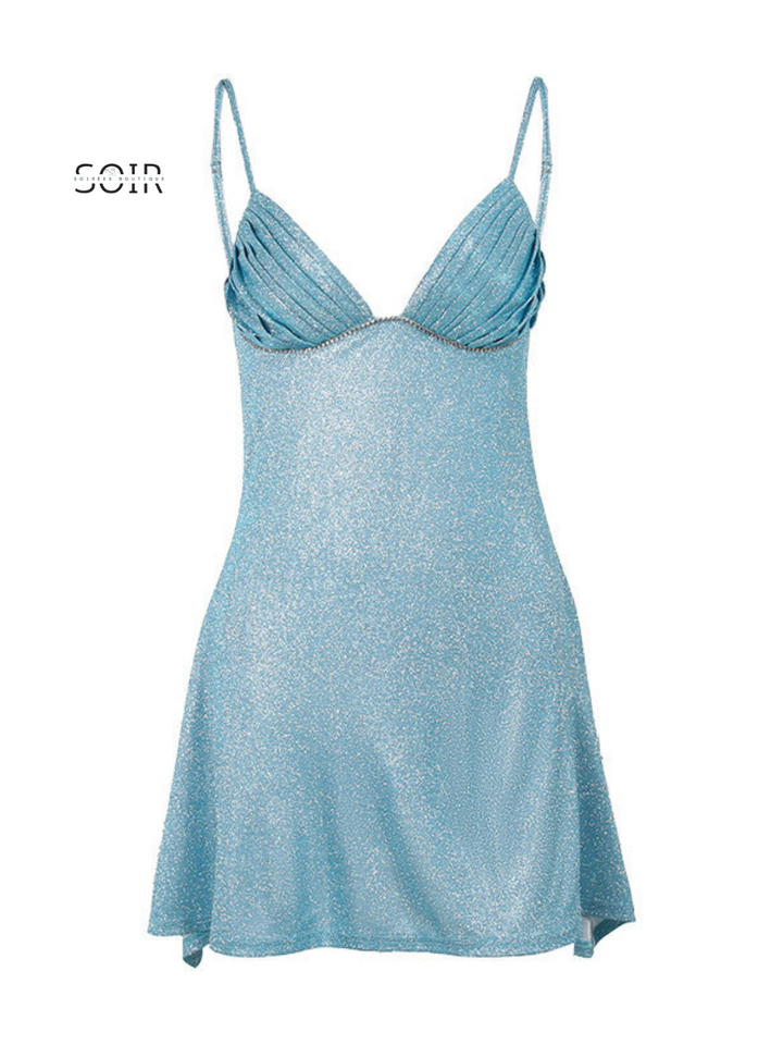 Blue Shimmer Bustier Flattery Mini Dress - Soirées Boutique