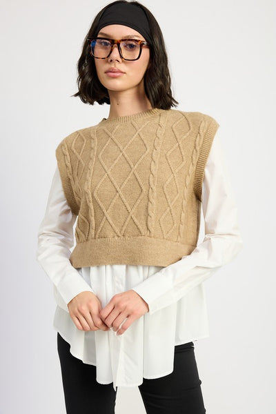 CABLE TWO FER SWEATER TOP - Soirées Boutique