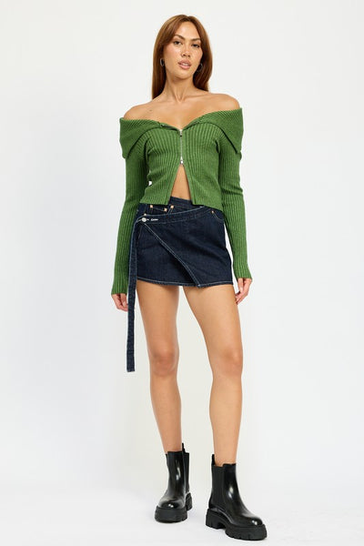 WRAPPED MINI DENIM SKIRT - Soirées Boutique