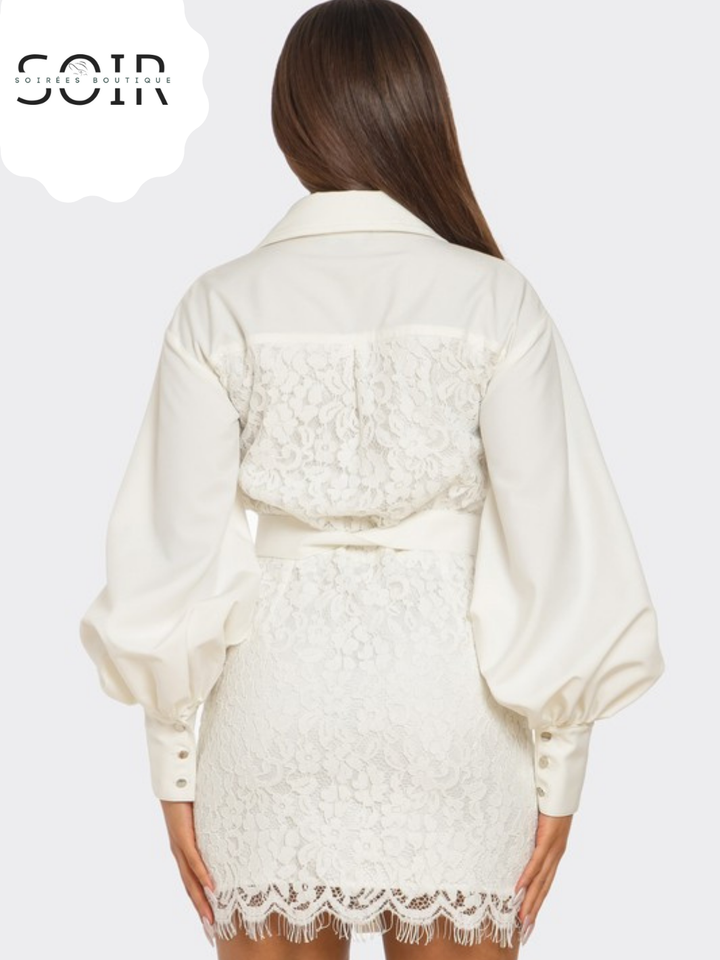 Ivory Arsenal PLUS SIZE White Lace-Detail Utility Mini Dress
