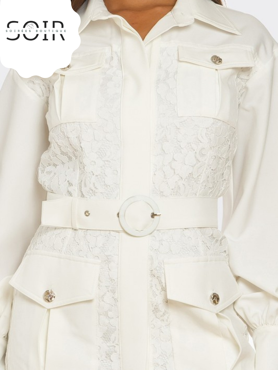 Ivory Arsenal PLUS SIZE White Lace-Detail Utility Mini Dress