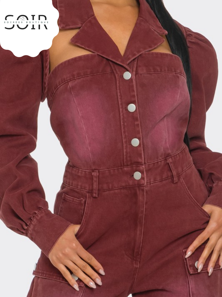 Crimson Mechaníque Vintage Inspired Utility Burgundy Jumpsuit