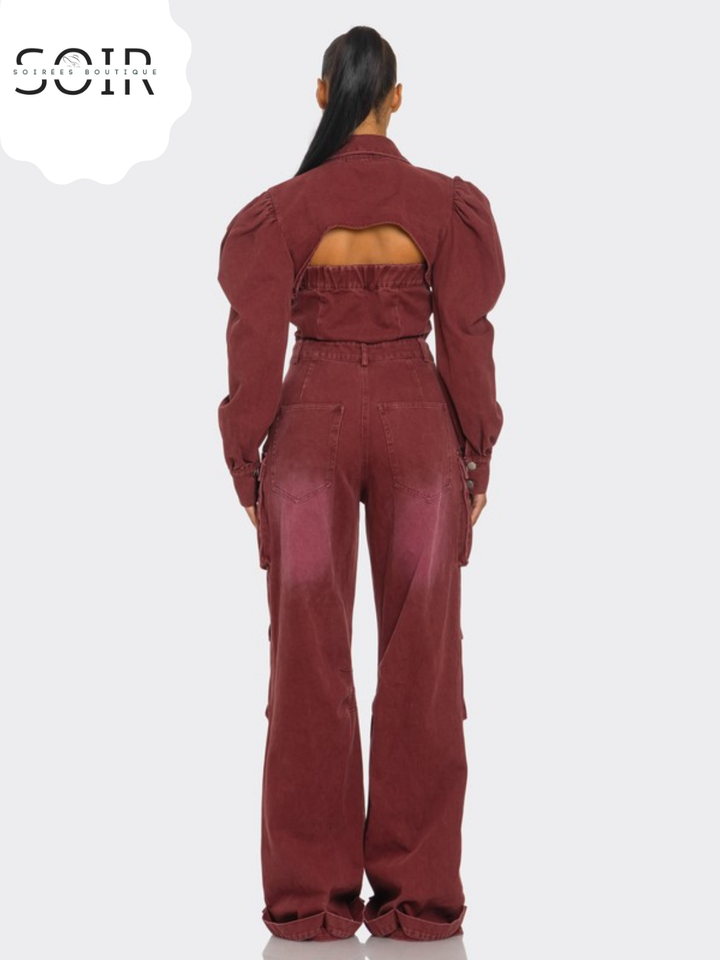 Crimson Mechaníque Vintage Inspired Utility Burgundy Jumpsuit