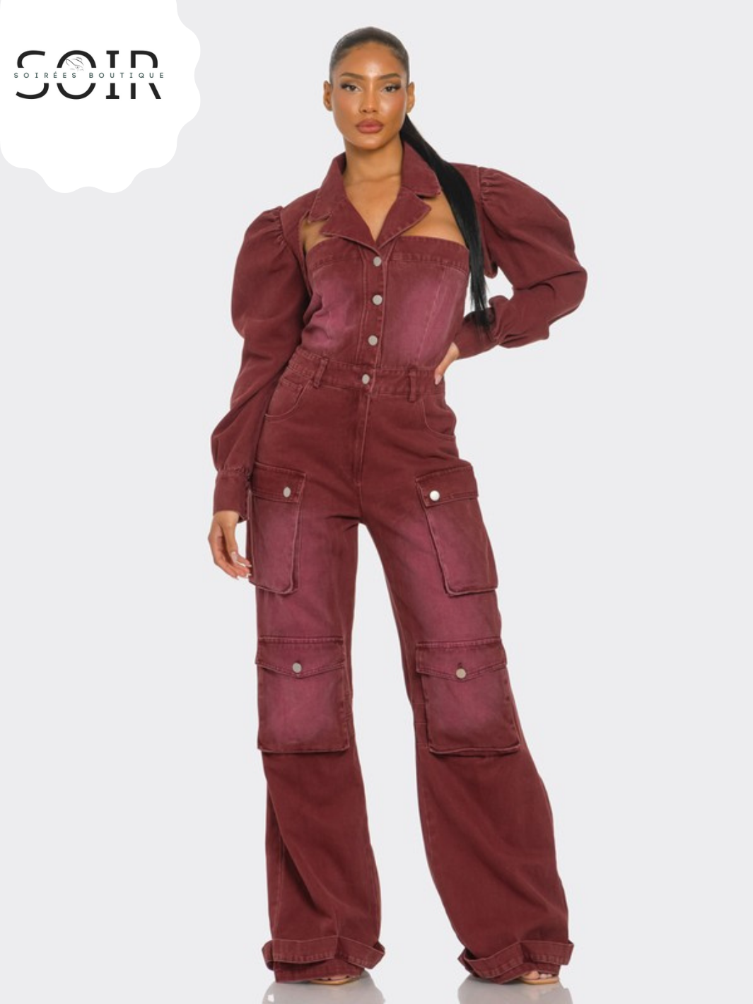 Crimson Mechaníque Vintage Inspired Utility Burgundy Jumpsuit