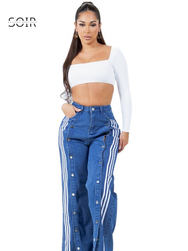 Skyline Split Palazzo High Waist Jeans - Soirées Boutique