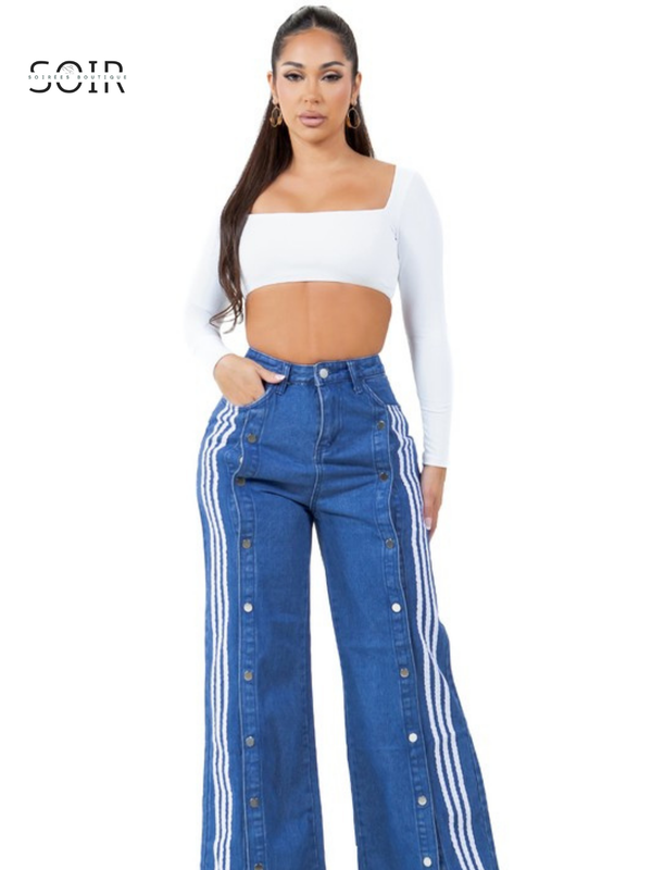 Skyline Split Palazzo High Waist Jeans - Soirées Boutique