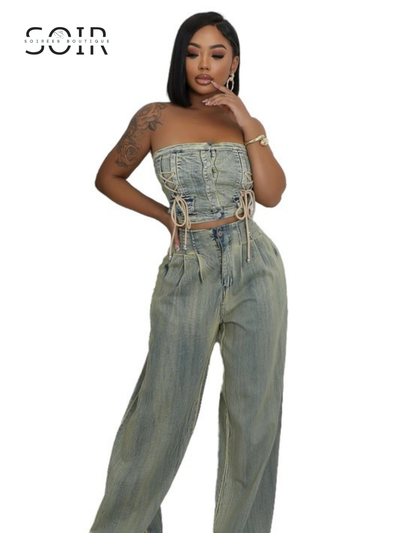 Indigo Allure Denim Two-Piece Set - Soirées Boutique