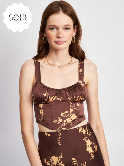 Mocha Bloom Cropped Bustier Top - Soirées Boutique