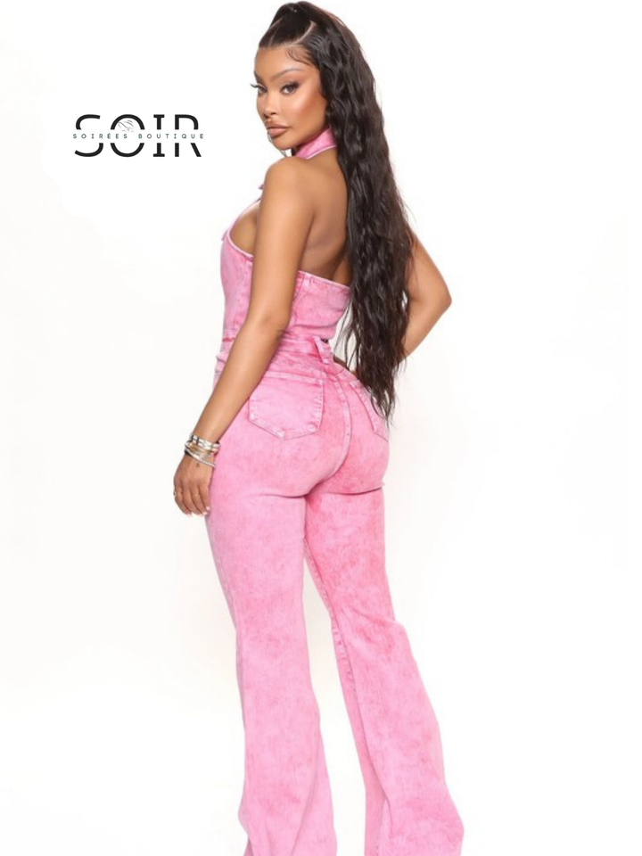 Fuchsia Frenzy Denim Jumpsuit