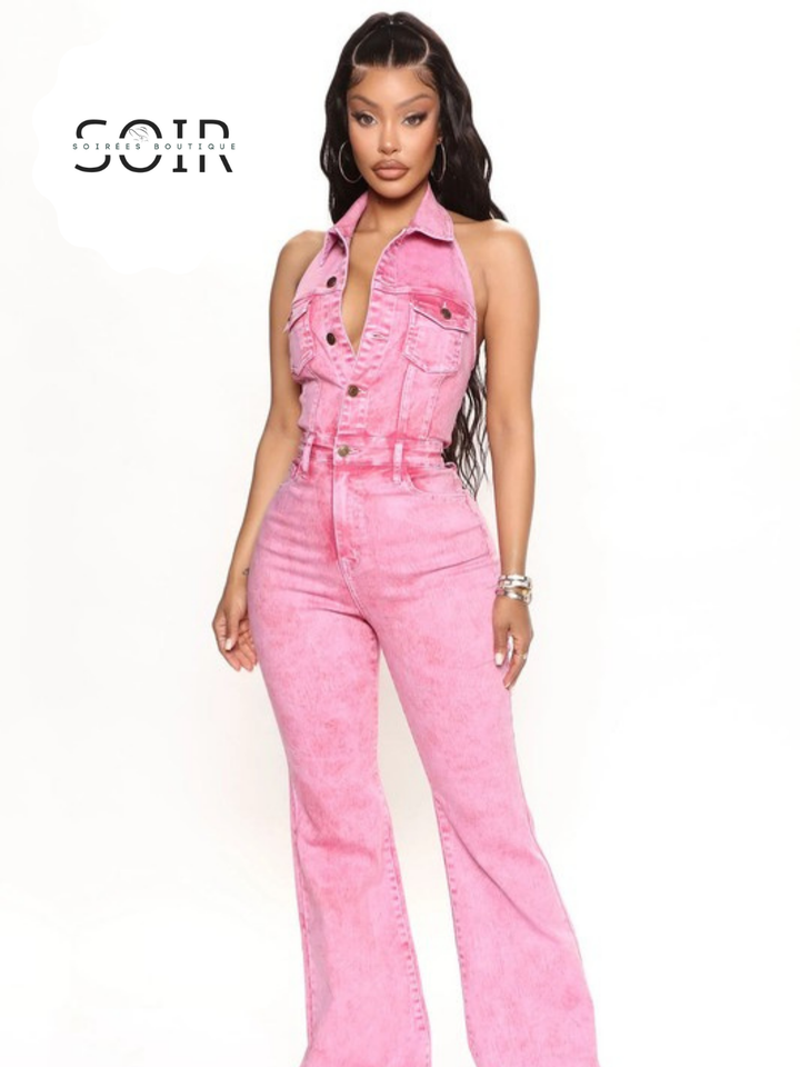 Fuchsia Frenzy Denim Jumpsuit