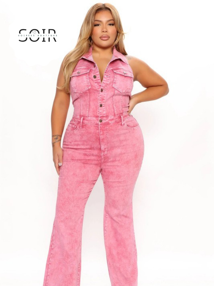 Fuchsia Frenzy Denim Jumpsuit