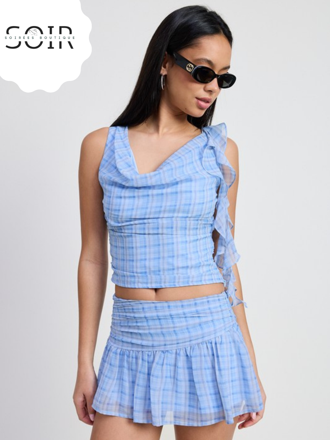 Peri Picnic Whisper Ruffle Cowl Neck Top