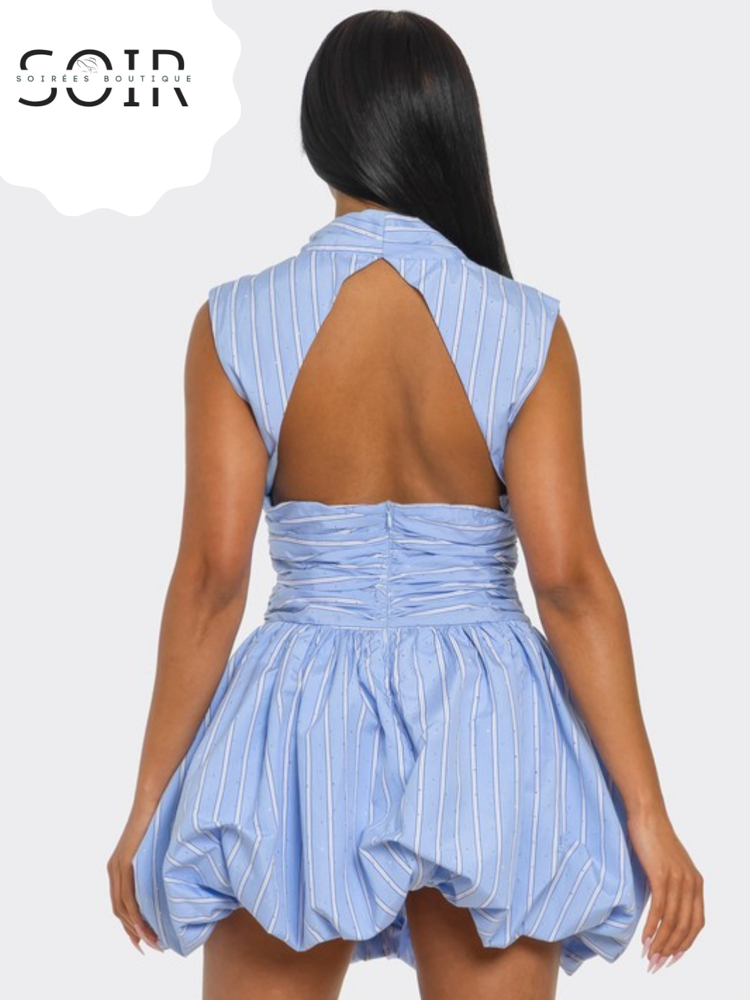 Blueberry Skies Periwinkle Denim Bubble Mini Dress with Subtle Stripe Detail