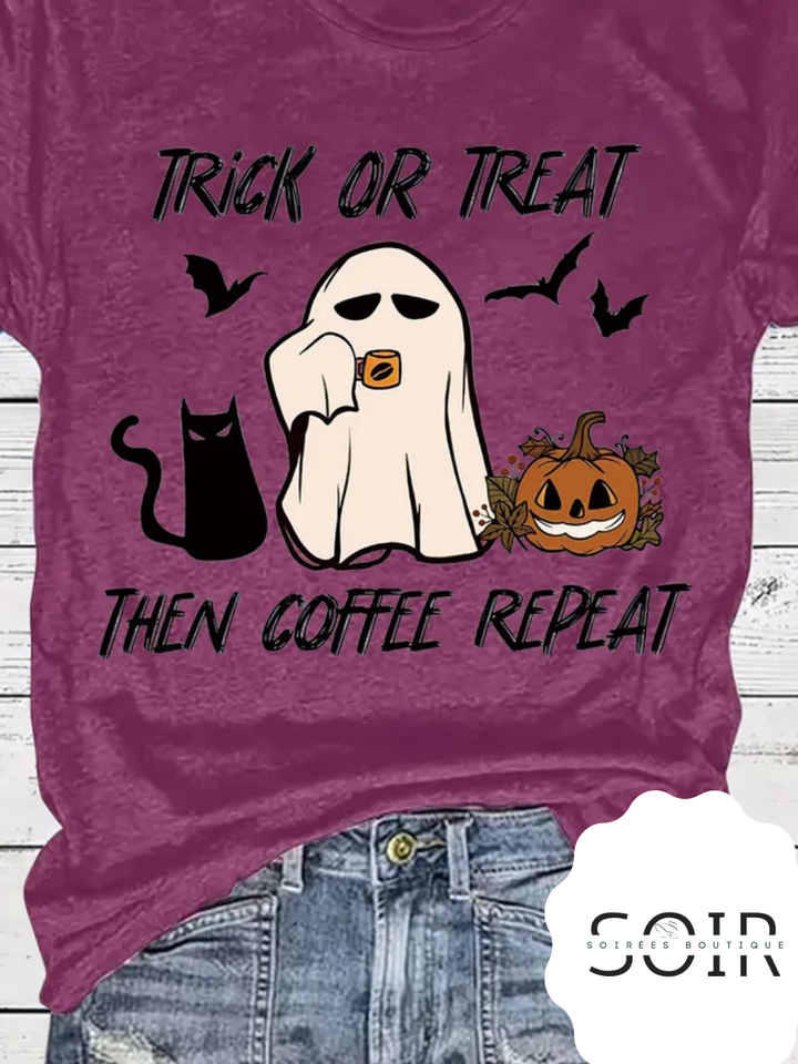 Trick, Treat & Caffeine Heat Short Sleeve Halloween T-Shirt