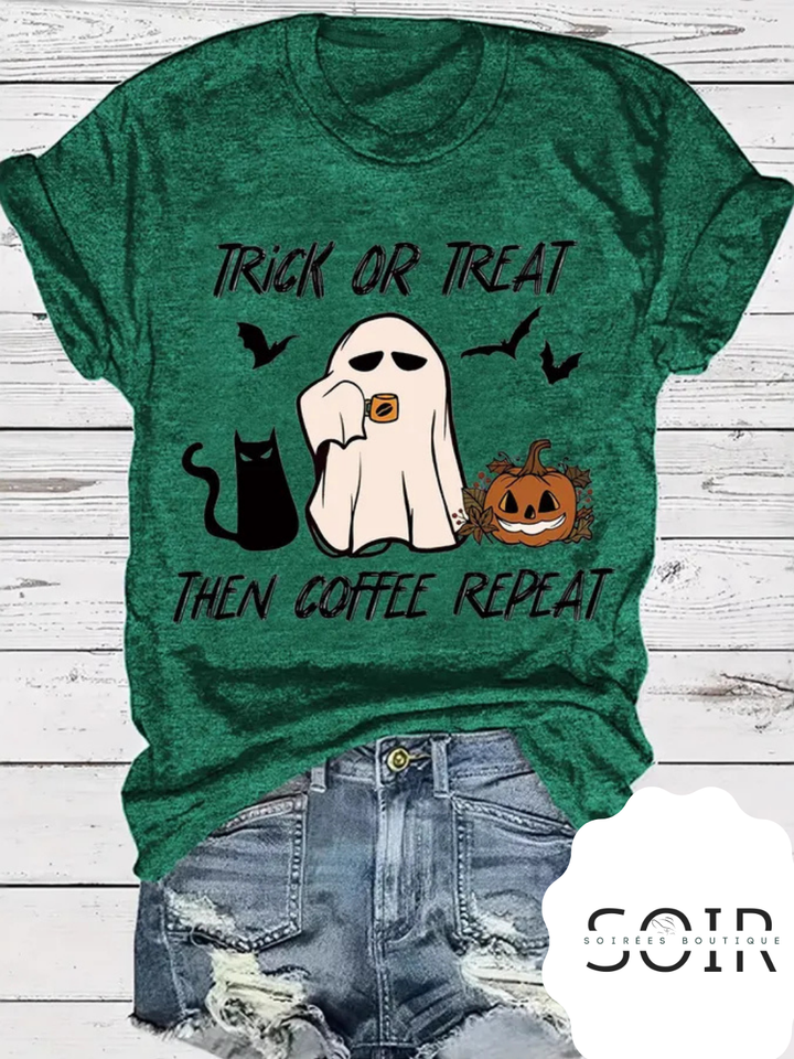 Trick, Treat & Caffeine Heat Short Sleeve Halloween T-Shirt
