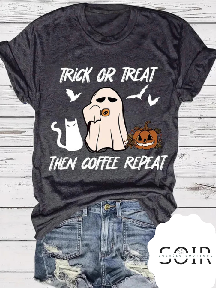 Trick, Treat & Caffeine Heat Short Sleeve Halloween T-Shirt