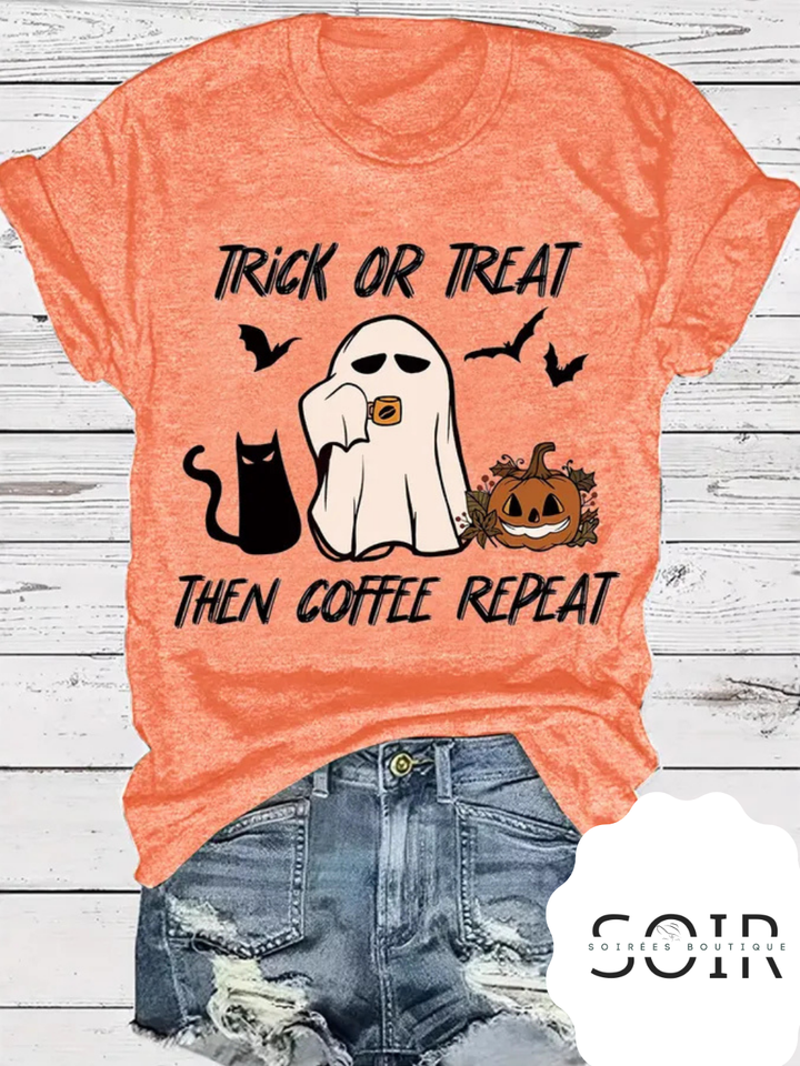 Trick, Treat & Caffeine Heat Short Sleeve Halloween T-Shirt