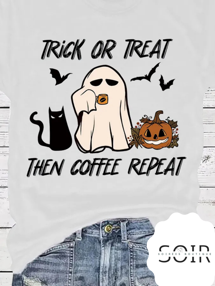 Trick, Treat & Caffeine Heat Short Sleeve Halloween T-Shirt