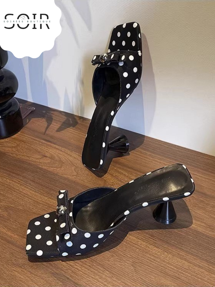 The Dot & Darling | Women’s Polka Dot Bow Kitten-Heel Sandals
