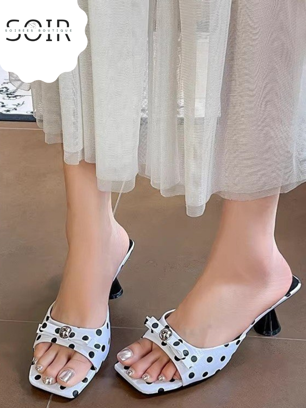 The Dot & Darling | Women’s Polka Dot Bow Kitten-Heel Sandals
