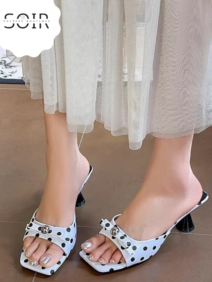 The Dot & Darling | Women’s Polka Dot Bow Kitten-Heel Sandals