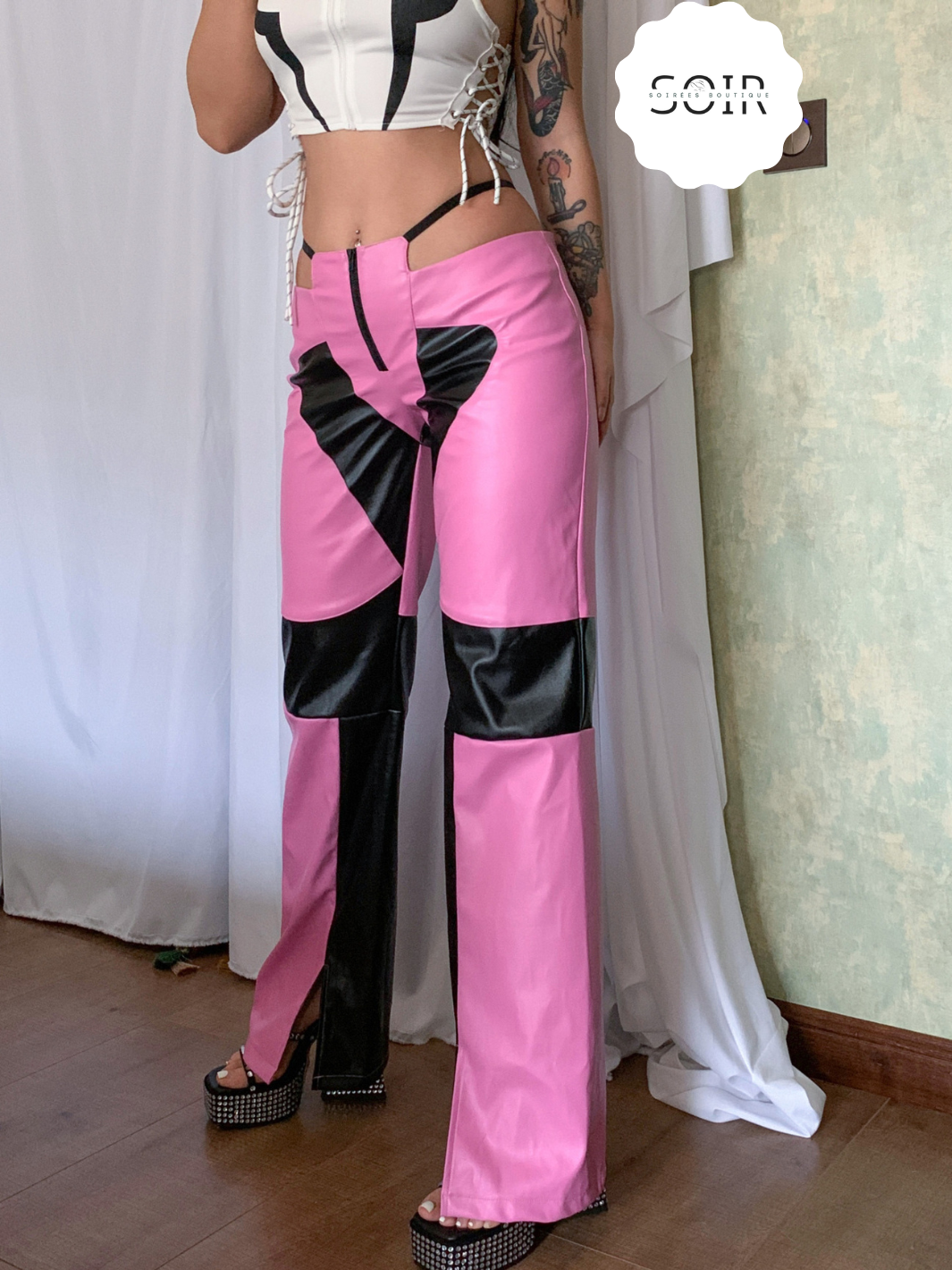 Dirty Diana Leather Low Waist Illusion Thong Like Straight Leg Pants - Soirées Boutique