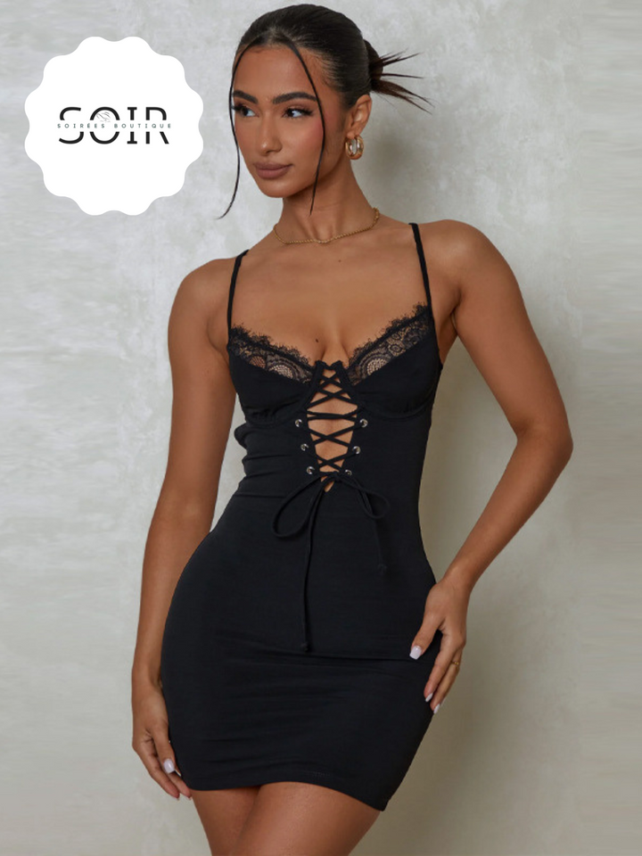 Lace Labyrinth Adjustable Mini Dress - Soirées Boutique