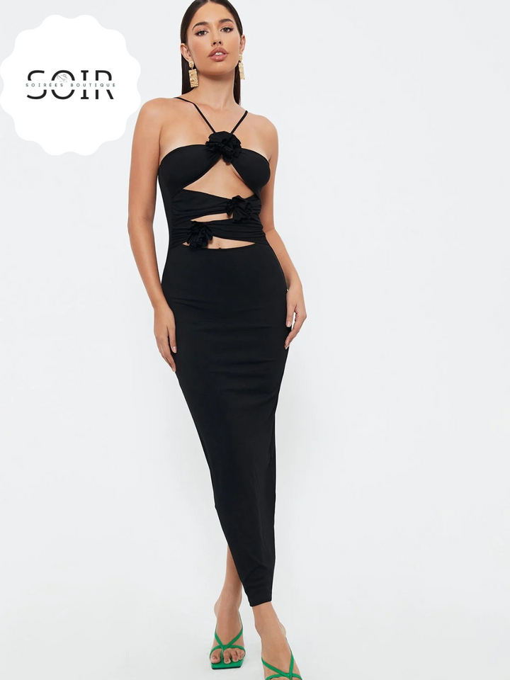 Noir Petal Panache Dress - Soirées Boutique