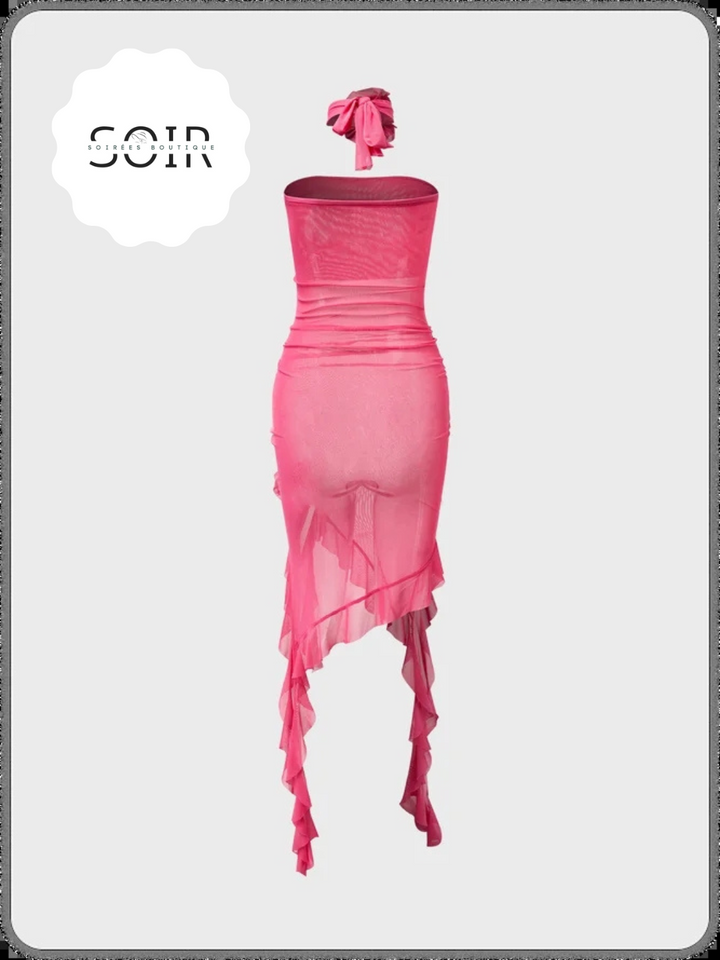 Blush Ruffle Radiance Ensemble Mesh Dress - Soirées Boutique
