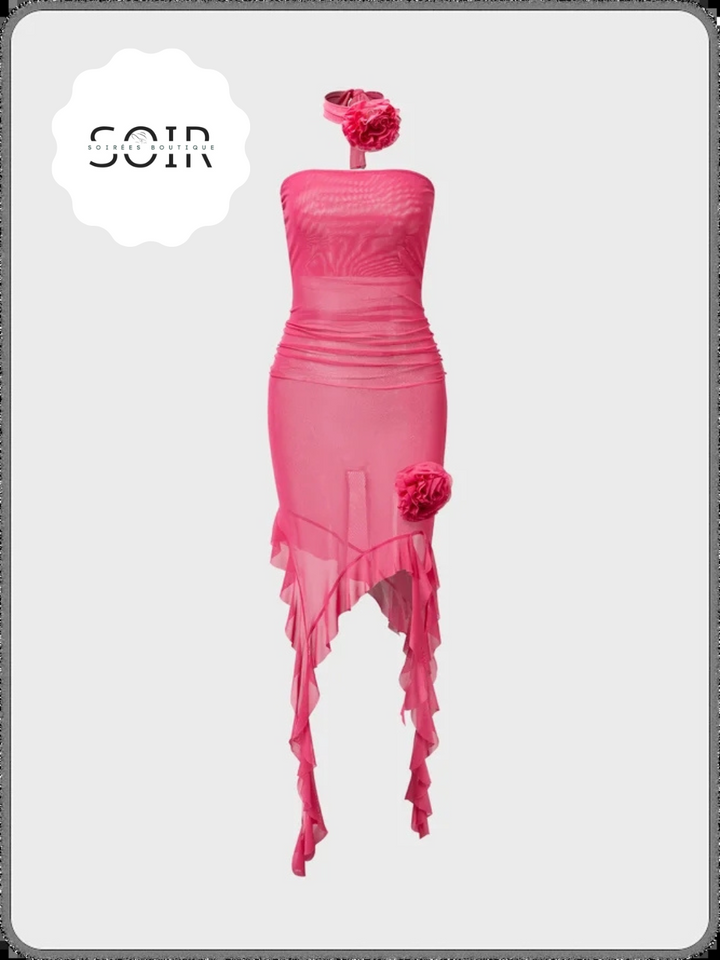 Blush Ruffle Radiance Ensemble Mesh Dress - Soirées Boutique