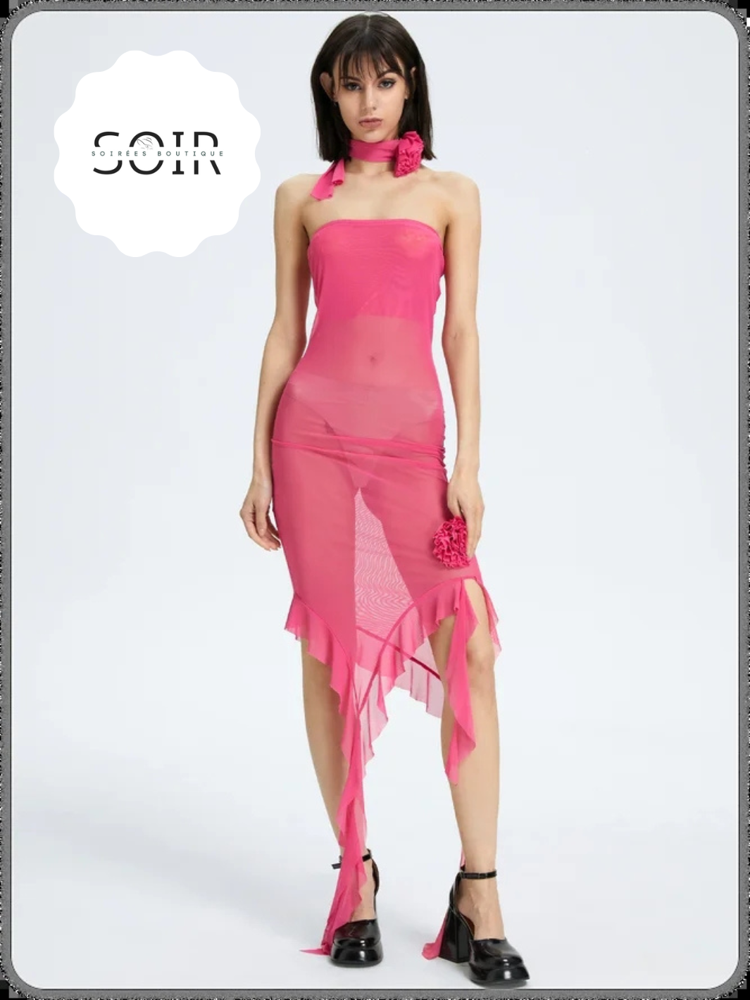Blush Ruffle Radiance Ensemble Mesh Dress - Soirées Boutique