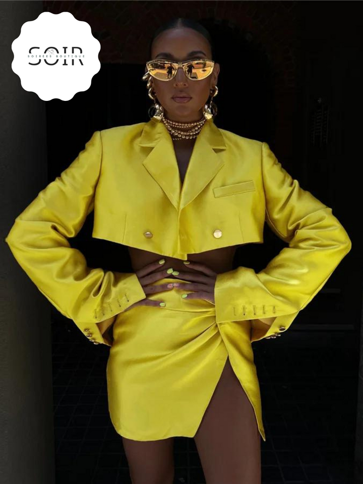 Satin Dreams: The Luxe Two-Piece Suit Set - Soirées Boutique