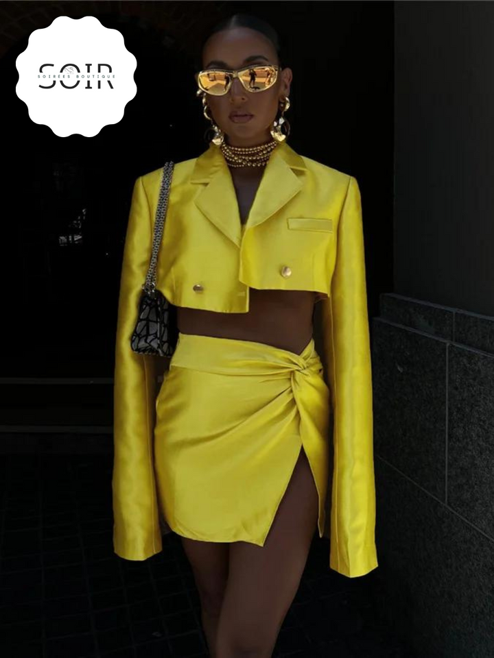 Satin Dreams: The Luxe Two-Piece Suit Set - Soirées Boutique