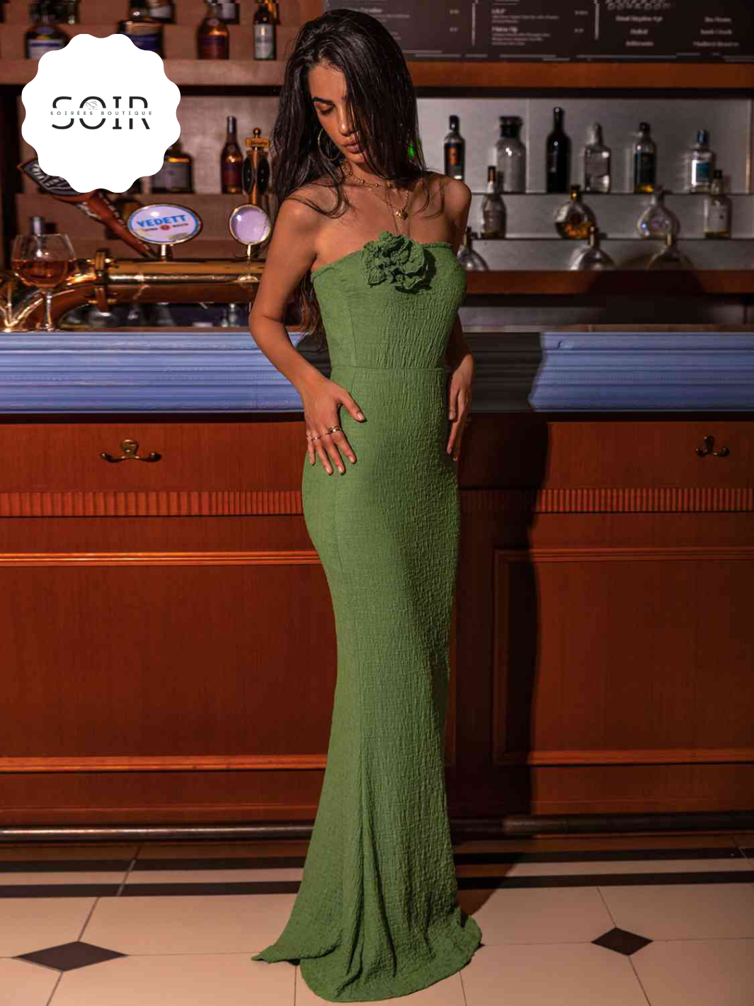EnchantedFlora™ Dark Green Strapless Slit Dress - Soirées Boutique