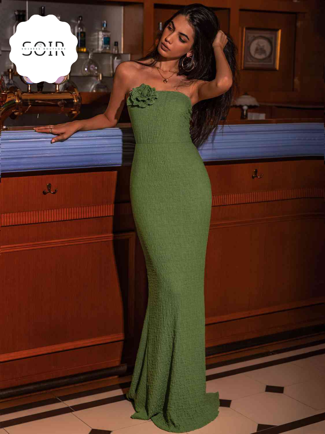 EnchantedFlora™ Dark Green Strapless Slit Dress - Soirées Boutique