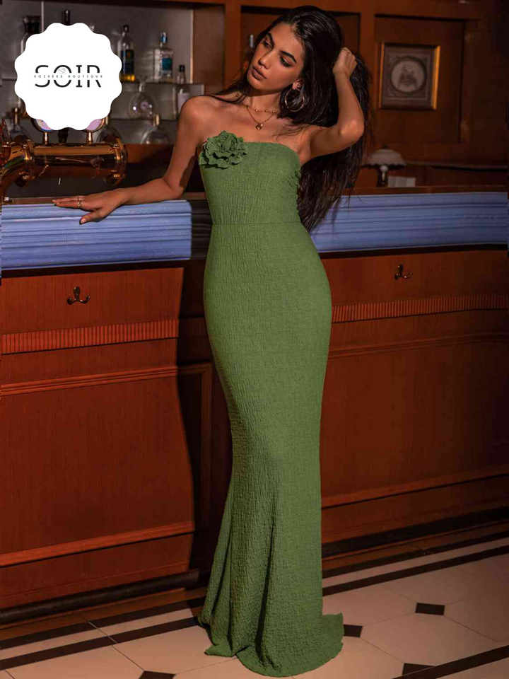 EnchantedFlora™ Dark Green Strapless Slit Dress - Soirées Boutique