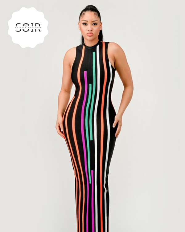 Radiant Sunset Striped Bodycon Maxi Dress