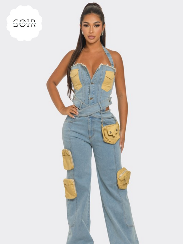 Two-Tone Trek Utility Jumpsuit - Soirées Boutique