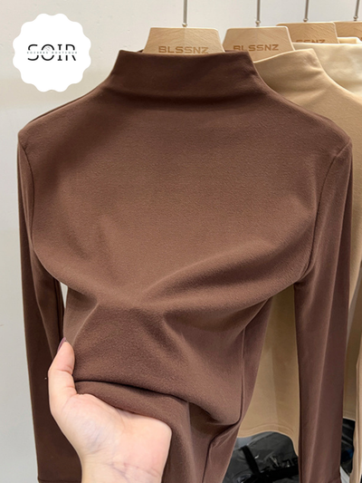 Autumn Hues Half-Turtleneck Fitted Top - Soirées Boutique