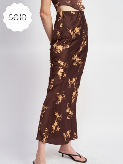 Mocha Blossom Bias Maxi Skirt - Soirées Boutique