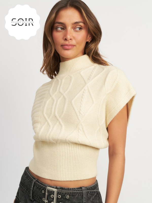 Sandstone Ribbed Turtleneck Vest - Soirées Boutique