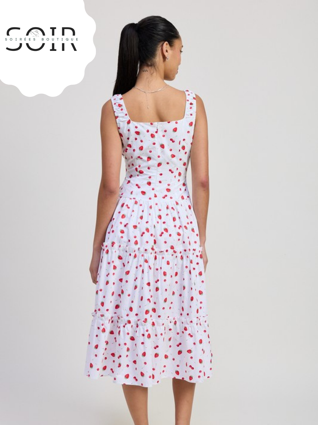 Strawberry Skies Poplin Midi Dress