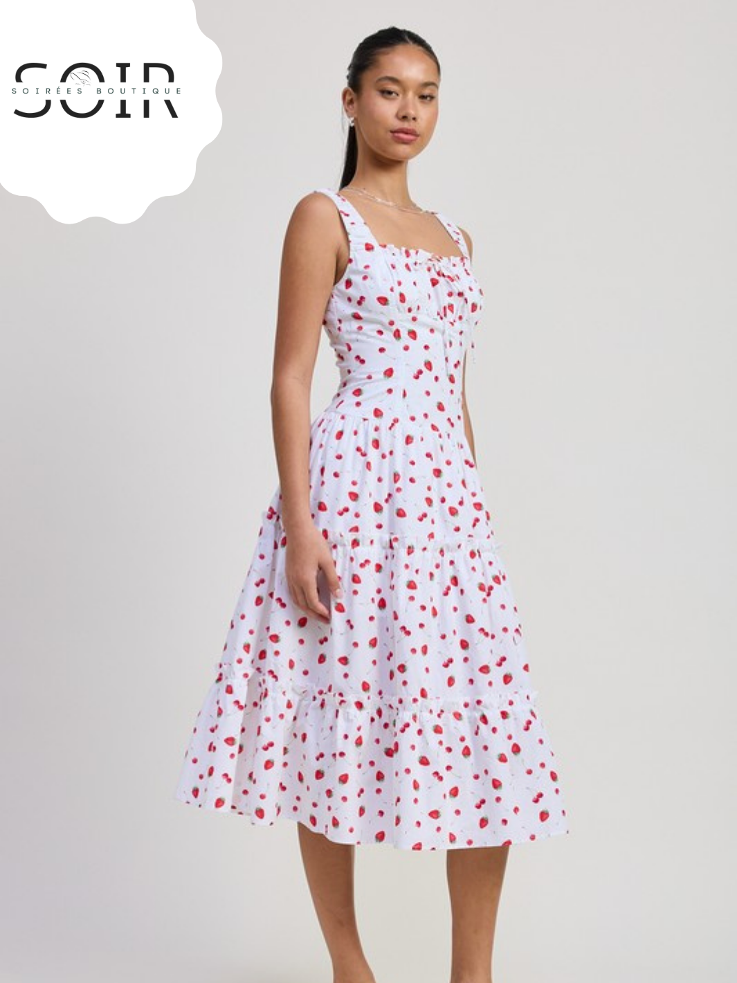 Strawberry Skies Poplin Midi Dress