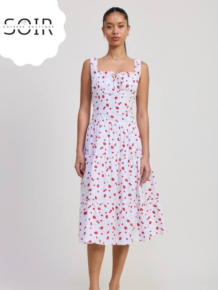 Strawberry Skies Poplin Midi Dress