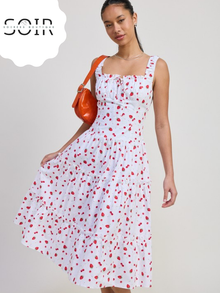 Strawberry Skies Poplin Midi Dress