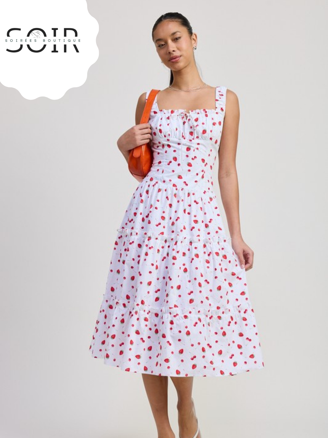 Strawberry Skies Poplin Midi Dress