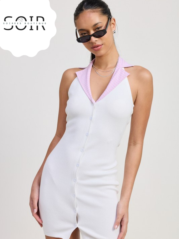 Bubbleline Contrast Collar Mini Halter Dress