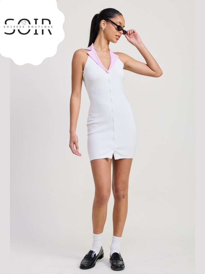 Bubbleline Contrast Collar Mini Halter Dress