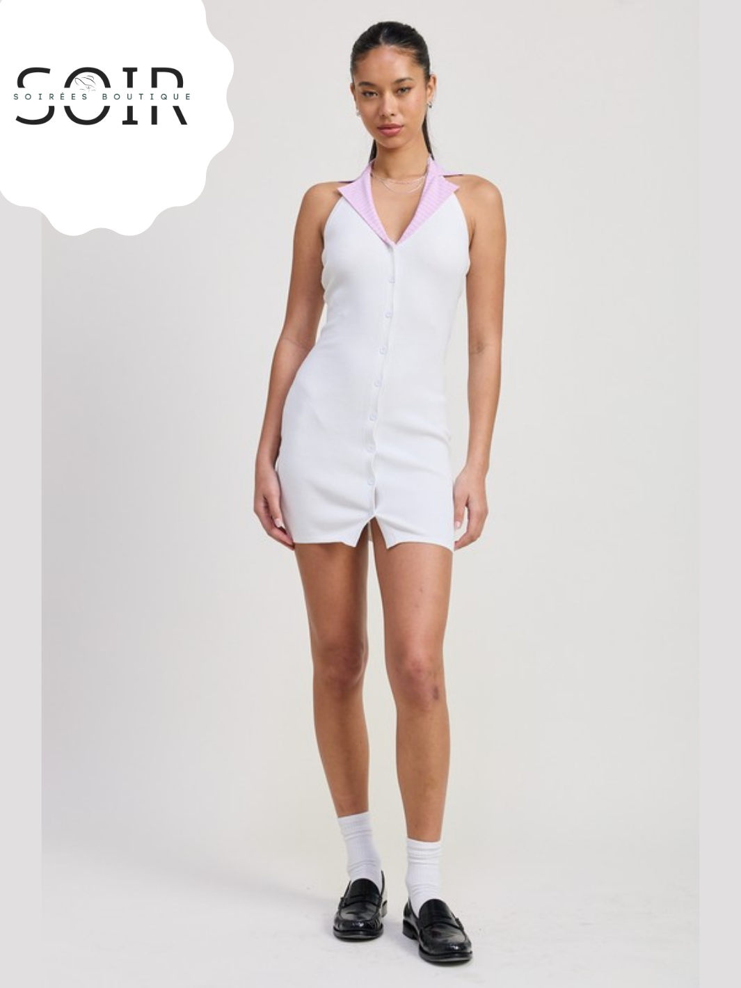 Bubbleline Contrast Collar Mini Halter Dress